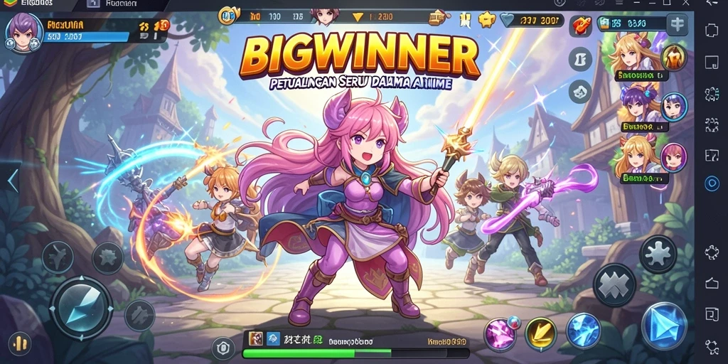 Tampilan gameplay seru dari BIGWINNER dengan karakter anime yang menarik.