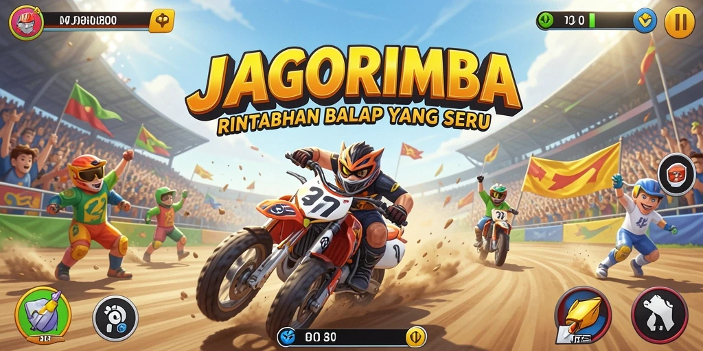 Screenshot gameplay JAGORIMBA menampilkan aksi balapan yang mendebarkan.