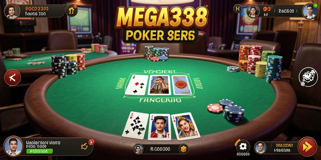Tampilan gameplay MEGA338 menampilkan momen menegangkan saat bermain Poker.