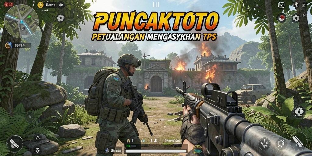 Tangkapan layar utama gameplay PUNCAKTOTO yang penuh aksi dalam TPS.