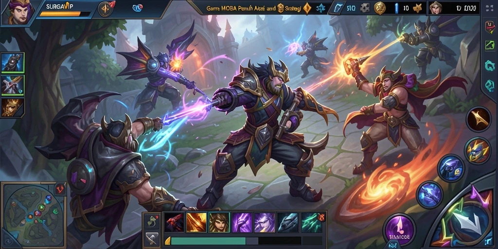 Gameplay mendebarkan dalam pertarungan MOBA yang seru.